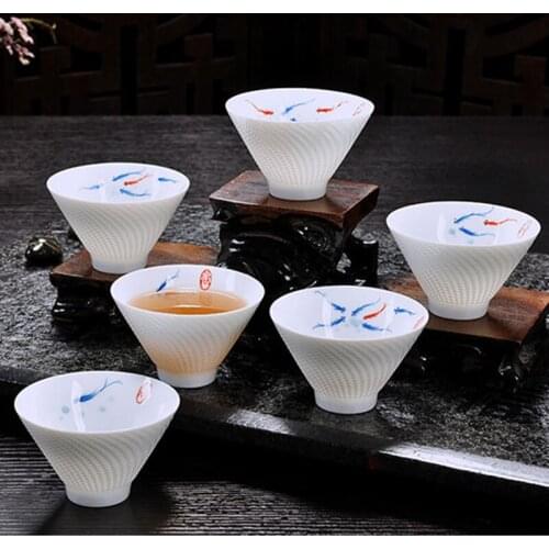 Handpainted fish tea cup Ceramic zen lotus cup accessories drinkware porcelain creative cups for Pu'er / green tea