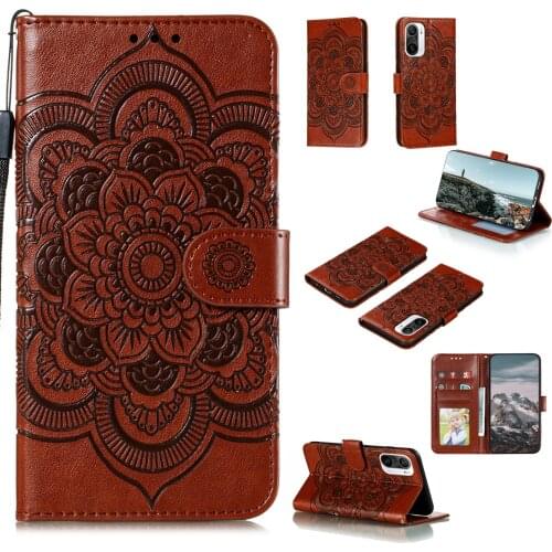 Datura Flower Embossed Pu Leather Phone Case for Redmi K40 Card Slot Wallet Photo Frame Kickstand Back Cover