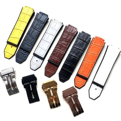 High quality 25*19mm real cow leather Rubber Watchband Replace for Hublot strap Big Bang belt Watch band butterfly Buckle tools