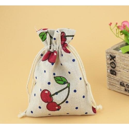 Lovely Cherry Color Cotton Bag Drawstring Bag Incense Storage Linen Bag Cosmetic Jewelry Accessories Packaging Bag 50pcs 10x14cm