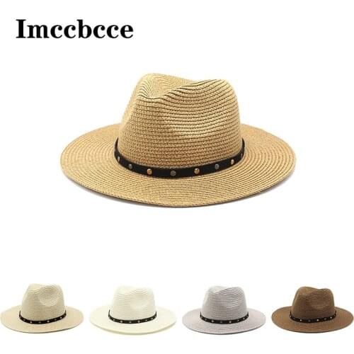 Panama Hat Summer Sun Hat for Women Man Soft Shaped Straw Hat Casual Unisex Beach UV Protection Cap Fedora Hat with Black Ribbon