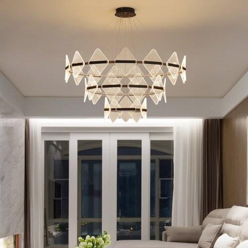 Modern Black Led Chandeliers Lighting Living Dining Room Decor Led Chandelier Lamp Acrylic Hanging Suspension Lights Luminaire