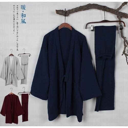 Japanese Traditional Tether Style Pajamas Woman & Mens Sleep & Lounge Kimono Yukata Bathrobe Obi Outfits Nightgown Leisure Wear