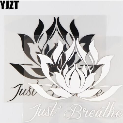 YJZT 15.7×13.7CM Cartoon Lotus Word Decorates Vinyl Decal Car Sticker Creative Just Breathe Yoga Black/Silver 4C-0375