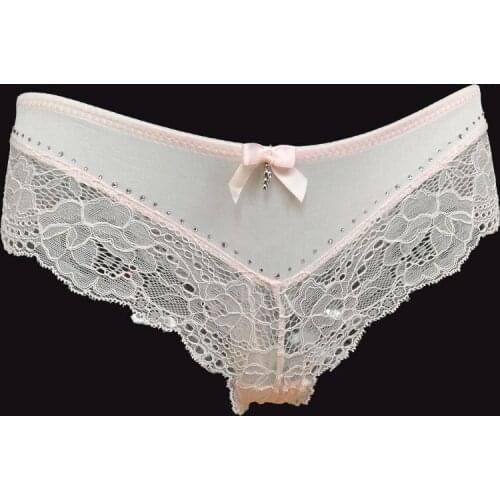 Bowknot Rhinestone Lace edge Comfortable Sexy Brief for Women 2pcs Vogue Solid Color Feminine Underwear Lingerie Gift BR007