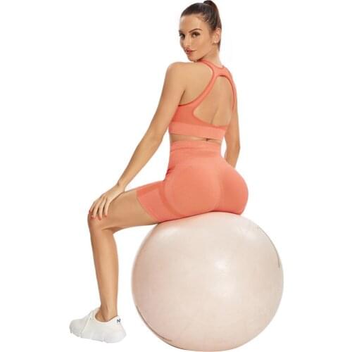 Female Women Yoga Fitness Suit Solid Color Lady European INS Seamless Knit Set Sense Sports Short Sleeve Running Sexy Sets New