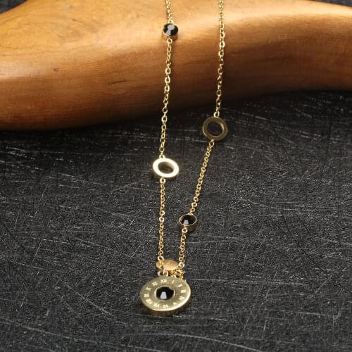 24k Gold Plated 45cm Necklace Black Stone for Women Jewelry Chains Necklace 2021 New Aesthetic Jewelry Collier Femme