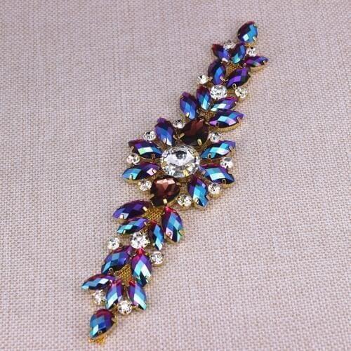 18.2X5.5cm 1PCS Petrol effect AB Crystal Applique Sewing Bridal Rhinestone Appliques-DIY Party Dress DIY shoes clothes shoudler
