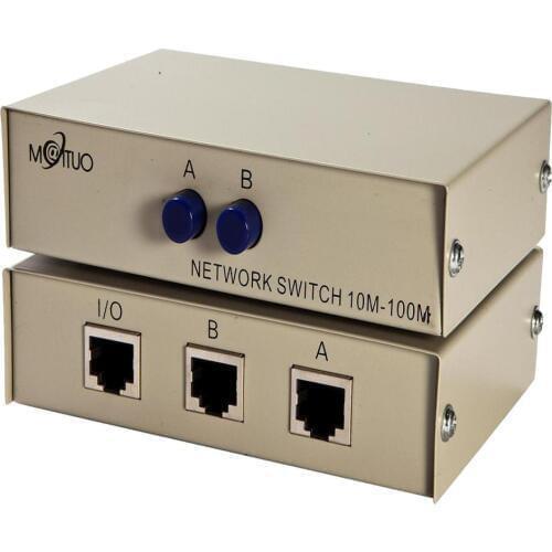 2 Port Network Switch manual rj45 RJ-45 Ethernet sharing device Swicher Steel Shell 100MHz 1 in 2 out or 2 in 1 out MT-RJ45-2