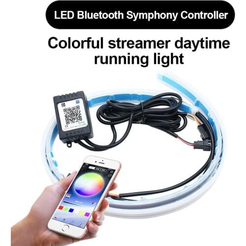 2PCS RGB Daytime Running Light DRL 30 45 60cm APP Multi Color LED Light Strip Turn Signal Lights For Headlight Waterproof