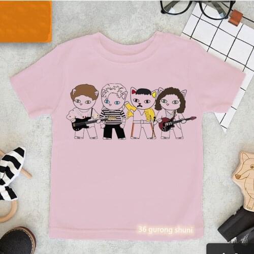 2021 Kawaii Freddie Mercury Girls Boys T Shirt Queen Band T-Shirt Kids Short Sleeve T-Shirts Summer Brand Rock Clothing Tops