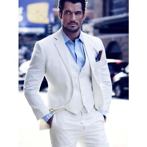 ANNIEBRITNEY White 3 Piece Formal Men Slim Fit Suit 2020 Spring Groom Wedding Tuxedo Skinny Pure White Prom Wedding Formal Suit