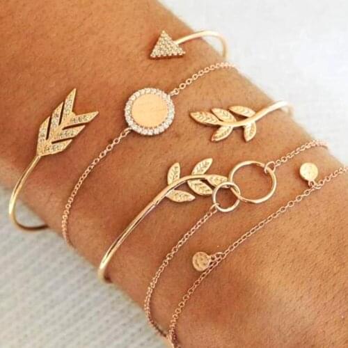 5-piece Bracelet Set Arrow Leaf Metal European and American Personality Fashion Diamond Bracelet