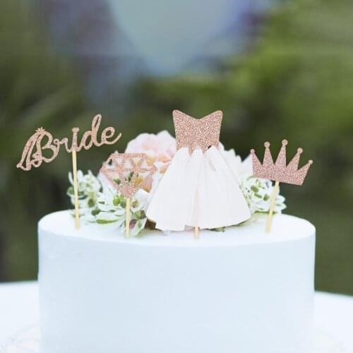 8pcs Diamond Ring Wedding Crown Gauze skirt Cupcake Toppers to be Cake Topper for Bridal Shower Birthday Party Decor Supplies