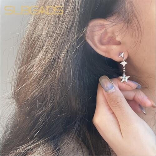925 Sterling Silver Earrings For Women Silver Color Star Drop Earrings Girl Gift Ear Dangle Earrings Female Cartilage Jewelry