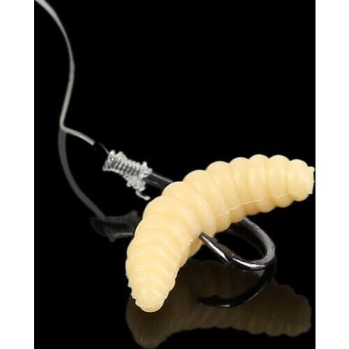 Promotion 1/100PCS 0.5g Maggot Grub Soft Fishing Lure Hooks Smell Worms Glow Shrimps Lures Yellow Bread Bug Worms Fish Tackle