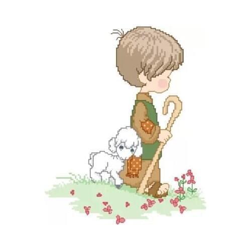 FREE Shipping Top Quality popular counted cross stitch set orphan kid child boy and sheep