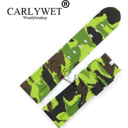 CARLYWET 24mm Wholesale Camo Light Yellow Waterproof Silicone Rubber Replacement Wrist Watch Band Strap Belt For Luminor
