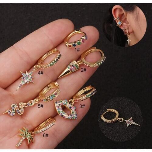 Chissen 1PC New Bohemia Multicolor Crystal Hoop Women CZ Rainbow Jewelry Fashion Ear Helix Cartilage Lobe Piercing Earring