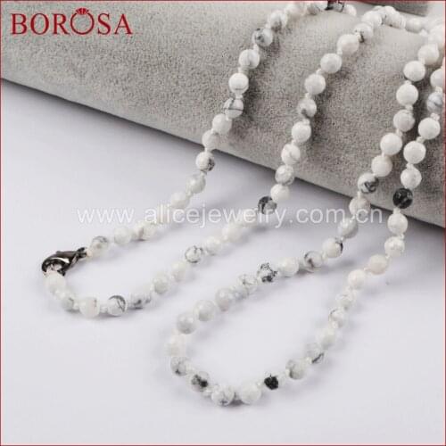 BOROSA Handmade White Howlite Stone Faceted Beads Long Necklace,High Quality Fashion Drusy Beaded Necklace Gem Jewelry JT160