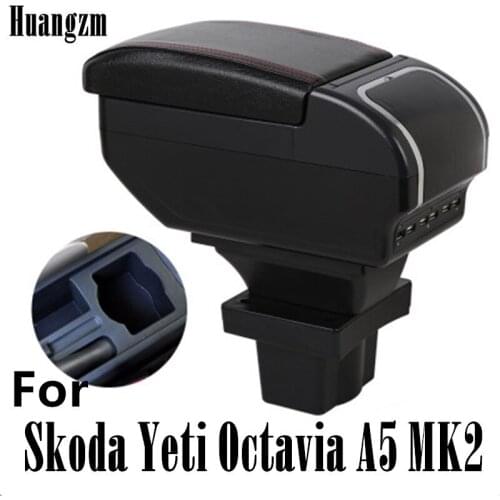 Dual layer+Large Space Armrest box For Skoda Yeti Octavia A5 MK2 2005-2012 Central Store Content box with ashtray USB Charging C