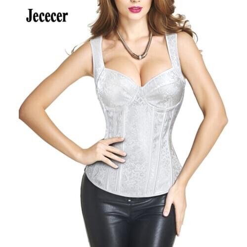 Jececer Corsets Women Sexy Casual Steampunk Corset Top Sexy Soft Jacquard Bustiers Posture Vest Zipper Waist Trainer