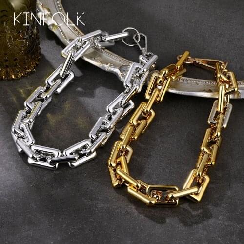 KINFOLK Gold Golden CCB Necklace Chain Necklaces For Women Punk Collar Necklaces Vintage Jewelry Female Accessories Gift