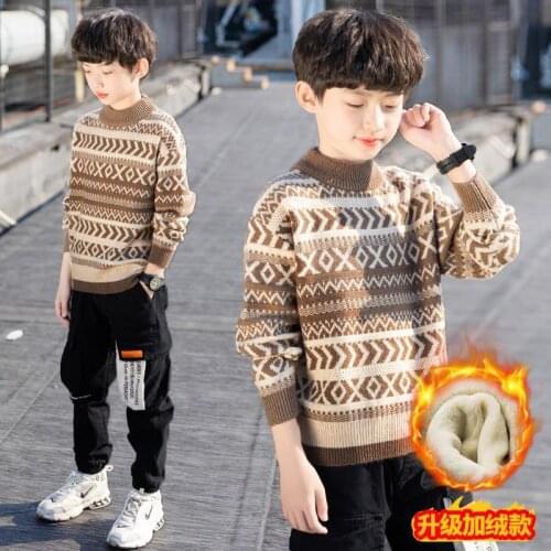 Classic Hot Boys sweater 4-15 years old boy autumn and winter hedging thickening and velvet Korean fashion sweater baby clothes