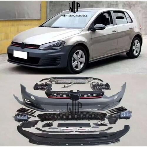 Golf 7 Car body kits PP unpainted Front bumper Rear bumper lip with exhaust Side skirts For Volkswagen GOLF7 GTI style Body kit