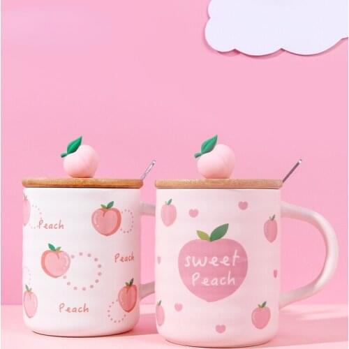 Korean Peach Pink Ceramic Mugs Coffee Cup Breakfast Cereal Cute Cup Milk Household Large Capacity Caneca Drinkware Home Decor