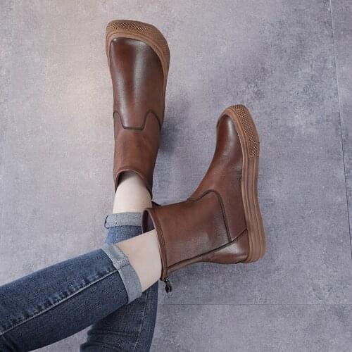 Leather Martin Boots Womens British Style Autumn and Winter New First Layer Cowhide Short Boots Thin Section