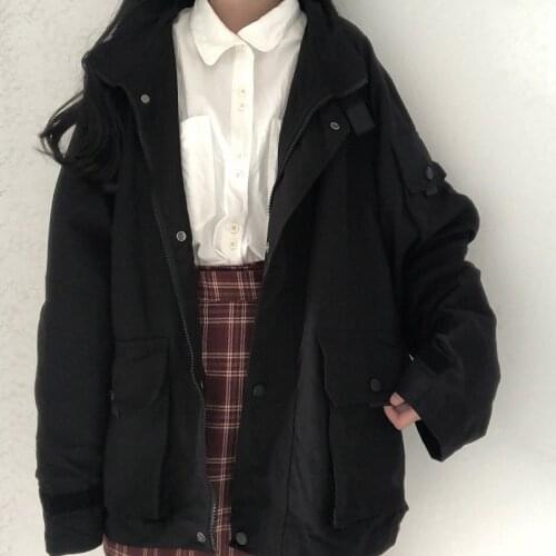 Japanese winter new Ulzzang punk womens fashion solid color long-sleeved jacket punk ins Vintage chic Harajuku jacket