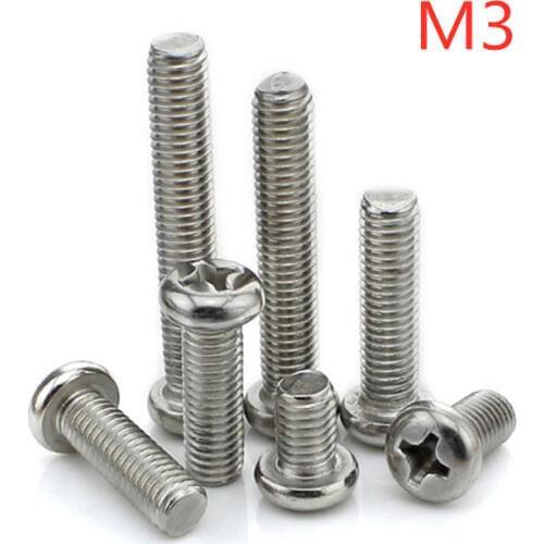 M3*3/4/5/6/8/10/12/14/16/18/20/22/25/30/35/40/45/50/55/60/70/80/90/100 Stainless steel pan head philips machine screw PM3