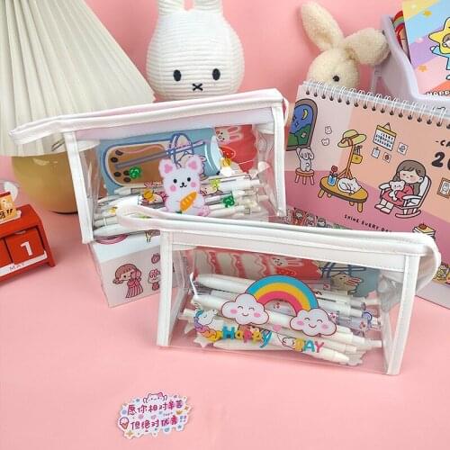 Cartoon Transparent Big Pencil Case Pvc Triangle School Supplies Pencil Bag Stationery Kawaii Pencilcase Pencil Box Pouch