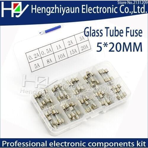 Hzy 100Pcs Set 5x20mm Quick Blow Glass Tube Fuse Assorted Kits,Fast-blow Glass Fuses,fuse wire 5*20mm diy kit