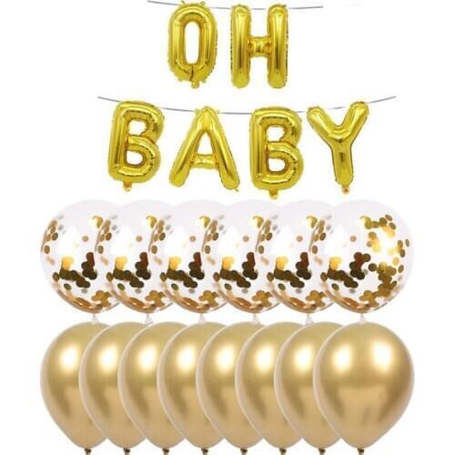 Neutral Baby Shower Party Decorations Supplies kit Metallic Gold confetti 16" Gold Oh baby Foil Balloons for Kids Baby Shower