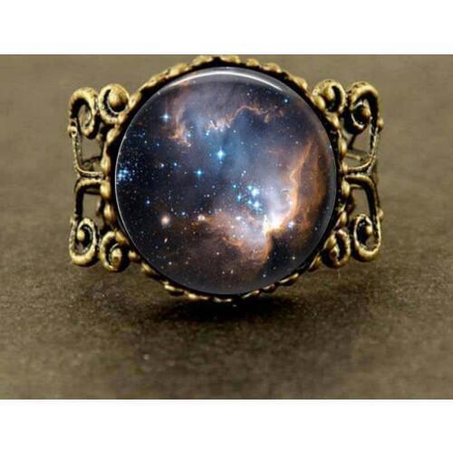 2017 New Starry Night Black Space Universe Ring Galaxy Jewelry Round steel Glass Cabochon