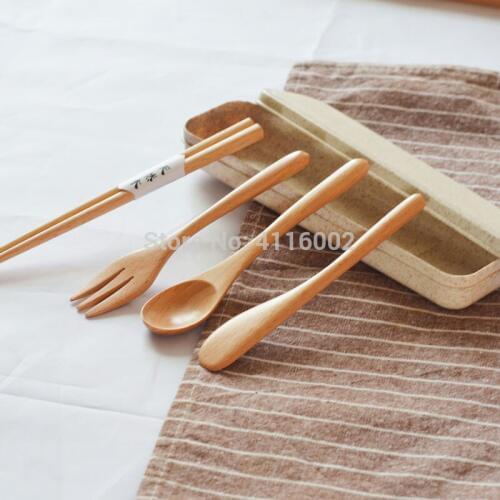 30Set Japanese Style Portable Cutlery Set Beech Wood Dinnerware Set Wooden Knife Dinner Tableware Set