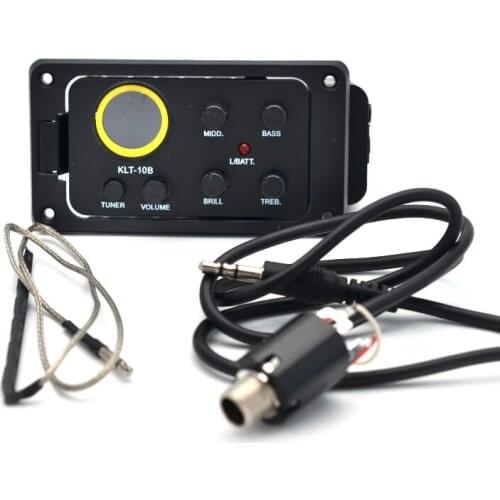 10PCS KLT-10B 4 Band EQ Equalizer Preamp Pickup with Round Screen Tuner for Travel Guitar 36 and 38 Guitar Black