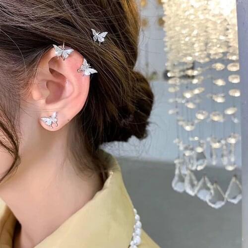 New Korean Cute Rhinestone Butterfly Earrings For Women Girls Lovely Gold Color Earring Style Simple Fashion Jewelry Gifts