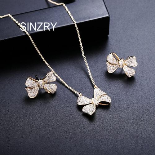 SINZRY new cubic zircon micro paved butterfly pendant necklace earring jewelry sets for women