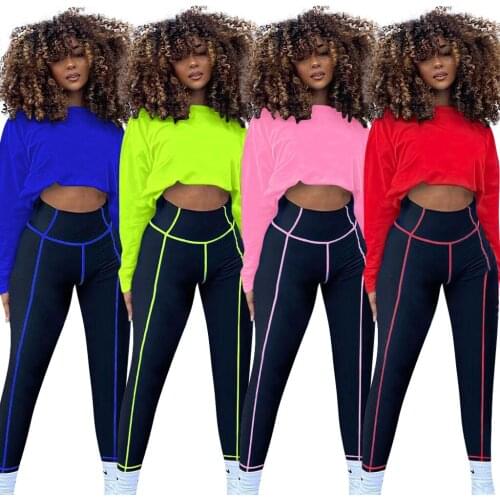 Sport Sweatsuit Womens Set Long Sleeve Crop Tops Legging Pants Set Activewear Tracksuit Matching Two Piece Fitness Outfits Sets