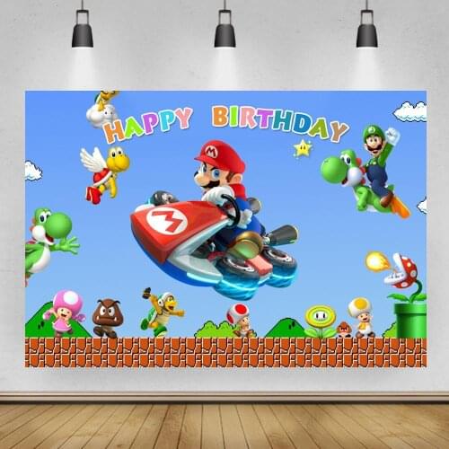 Super Marios Photography Background Kids Birthday Party Decoration Backdrop Blue Sky Fly Game Vinyl Photo Studios Props