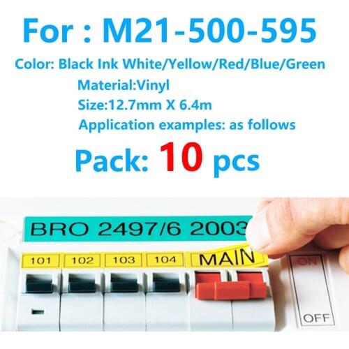 10 Pack M21-500-595 Vinyl film Label Tape Black on Clear width 12.7mm length 6.4m for BMP21-LAB for bmp21 plus labeling machine