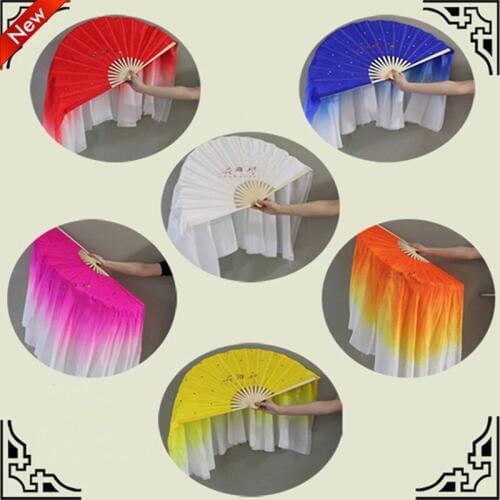 New 66cm two-sides belly dance Silk Fan Veils Nice 1pair 100% Silk folding Hand-Fans Stage Performance Practise Props Fans
