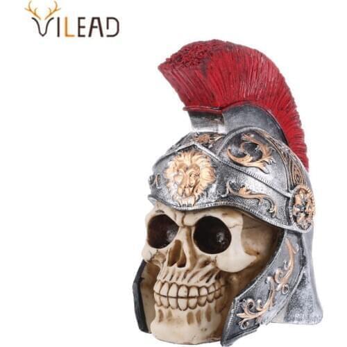 VILEAD 20cm Soldier Skull Head Resin Crafts Birthday Gift Aquarium Ornament Coffee Bar Tabletop Sculpture Personalized Ornament