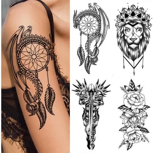 Waterproof Temporary Tattoo Sticker Dragon Lion Tiger Dream Catcher Tattoos Panda Wolf Body Art Arm Fake Sleeve Tatoo Women Men