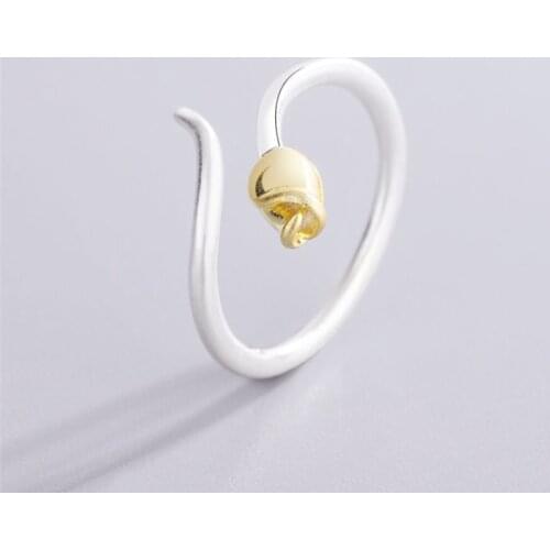 Sole Memory Lovely Mini Fresh Golden Rose 925 Sterling Silver Female Resizable Opening Rings SRI943