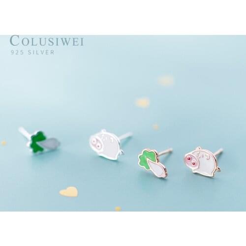 Colusiwei 100% Genuine 925 Sterling Silver Cute Small Pig Cabbage Stud Earrings for Women Fashion Earrings Jewelry 2020 New
