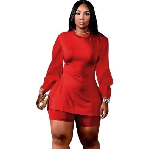 2021 New Arrivals Big Size Tracksuits Women Fashion Long Sleeves Split T Shirt with Crew Neck Shorts Two Pieces Outfits XL-5XL